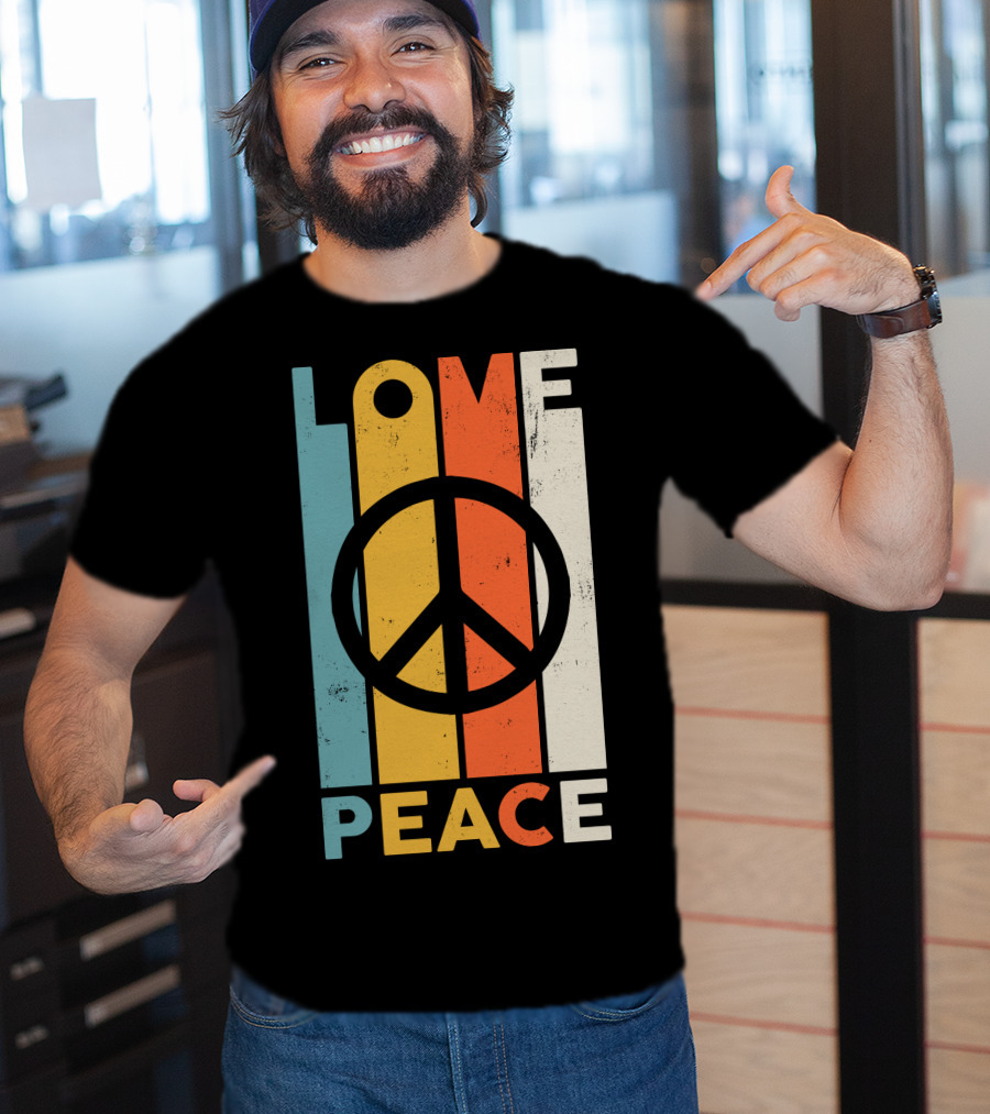 LOVE Peace Sign Vintage Stripes T-Shirt