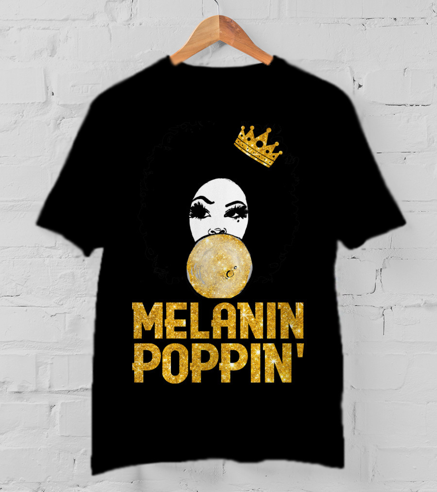 Melanin Poppin' Afro Queen Gold Bubblegum Crown T-Shirt