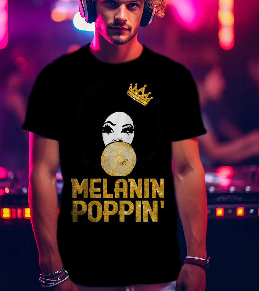 Melanin Poppin' Afro Queen Gold Bubblegum Crown T-Shirt
