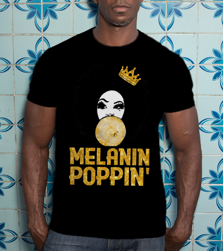 Melanin Poppin' Afro Queen Gold Bubblegum Crown T-Shirt