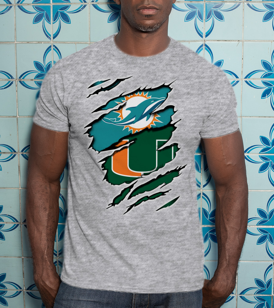 Dolphins Hurricanes Logo Tear Combination T-Shirt
