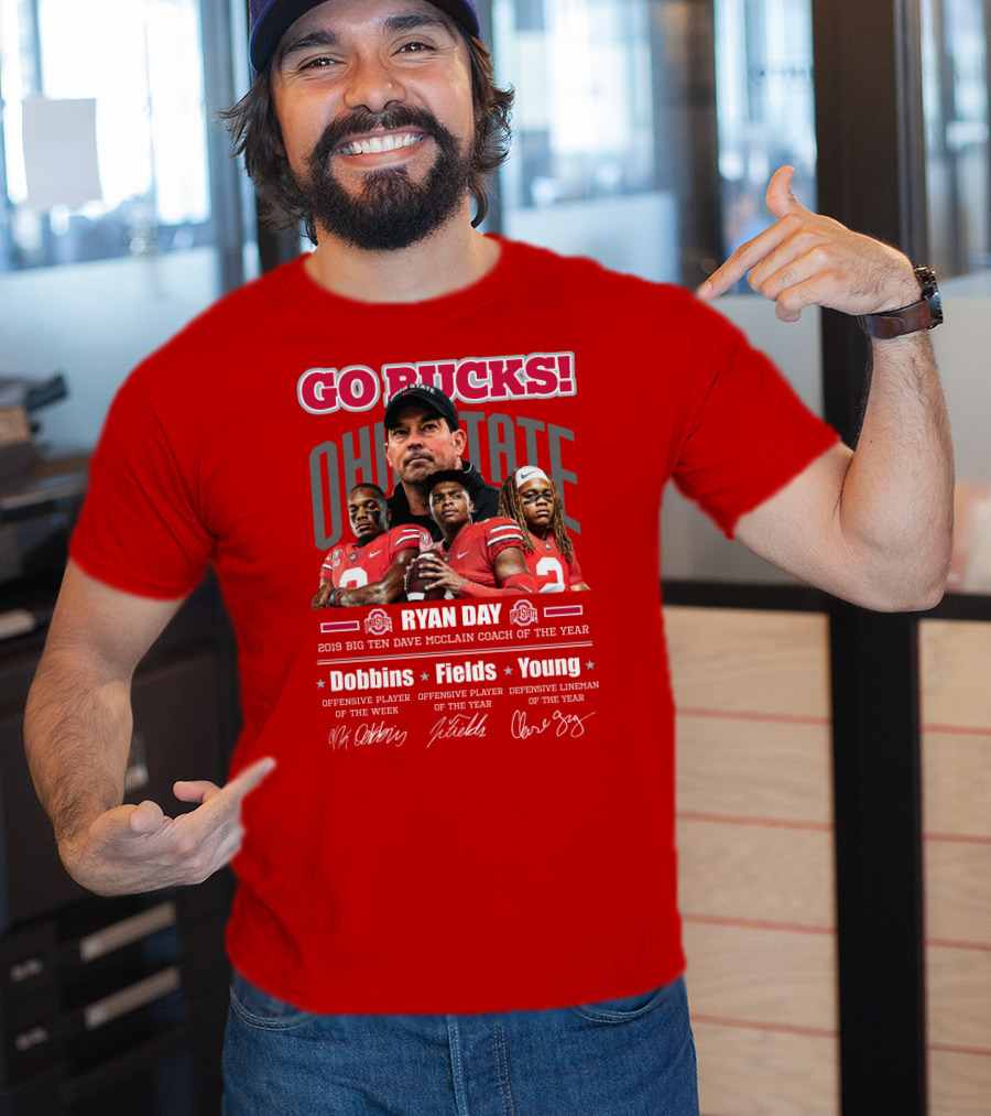 Go Bucks Ohio State Ryan Day Dave Mcclain Coach Of The Year Dobbins Fields Young Big Ten Players T-Shirt