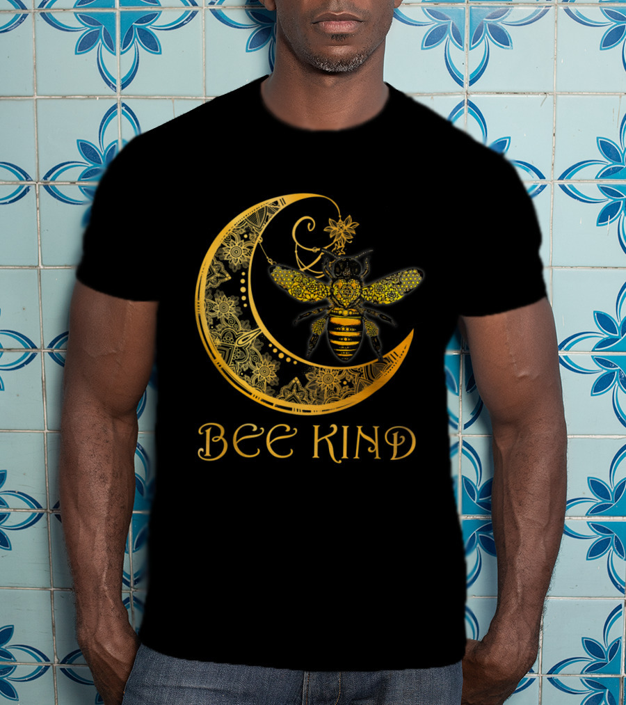 Bee Kind Golden Mandala Bee On Crescent Moon T-Shirt
