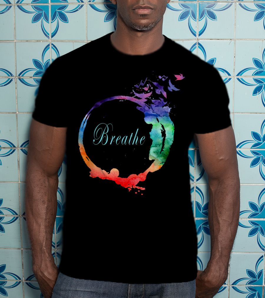 Breathe Cool Heavenly Breath Nature Yoga Watercolor Mandala T-Shirt