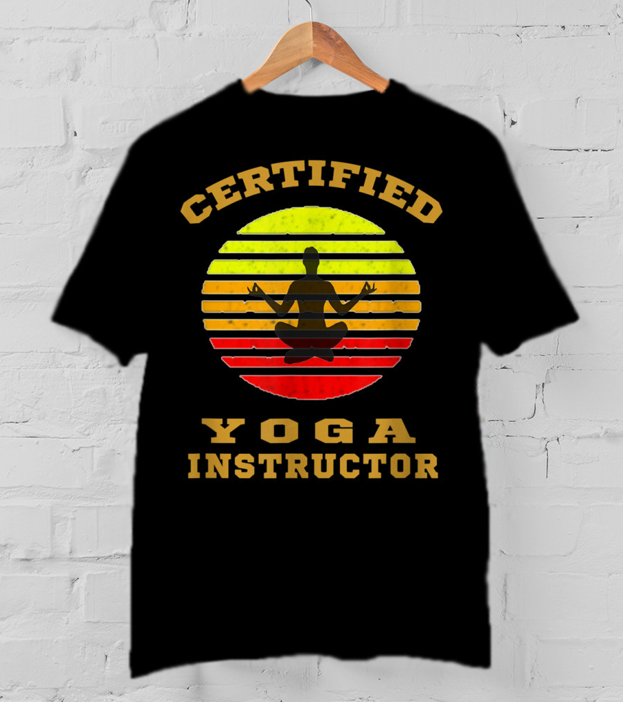 Certified Yoga Instructor Retro Sunset Meditating T-Shirt