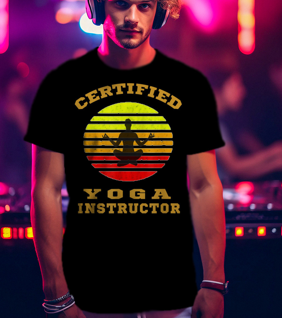 Certified Yoga Instructor Retro Sunset Meditating T-Shirt