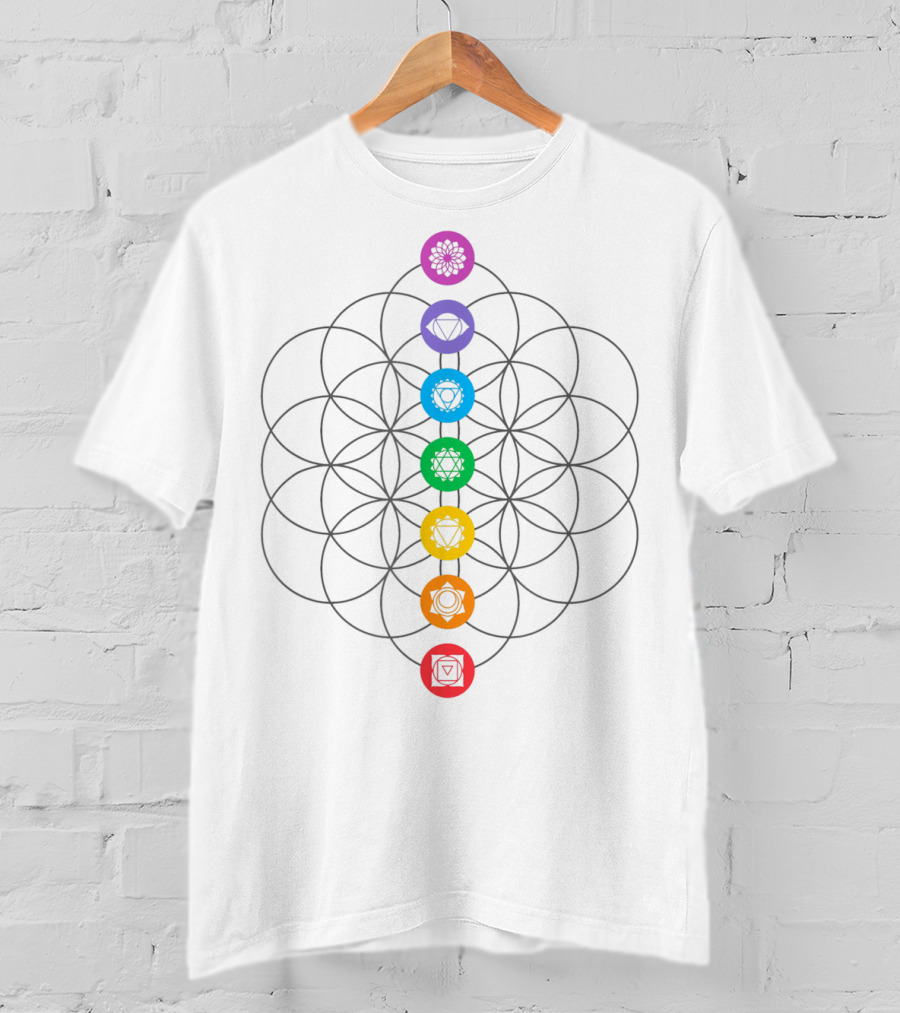 Chakras Meditation Sacred Geometry Flower Of Life T-Shirt
