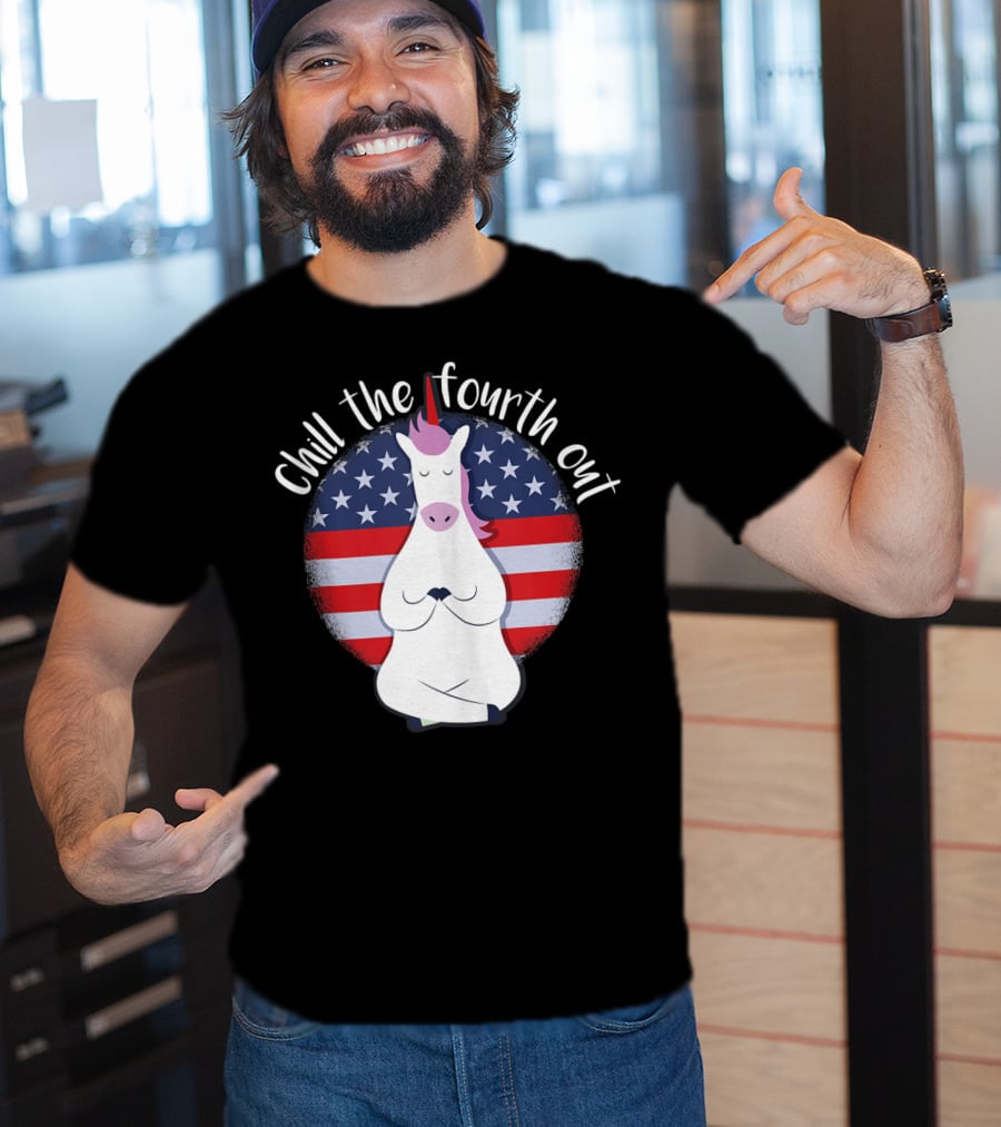 Chill The Fourth Out July American Flag Unicorn T-Shirt