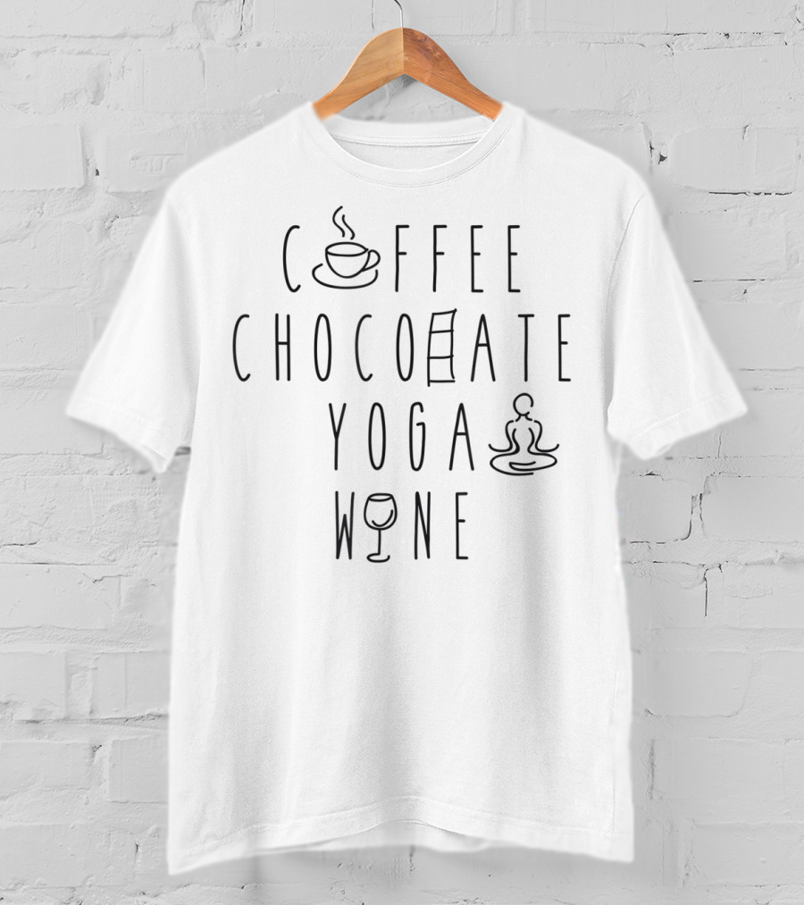 Coffee Chocolate Yoga Wine Mom's Basic Needs Icons T-Shirt