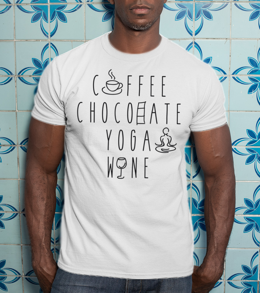 Coffee Chocolate Yoga Wine Mom's Basic Needs Icons T-Shirt