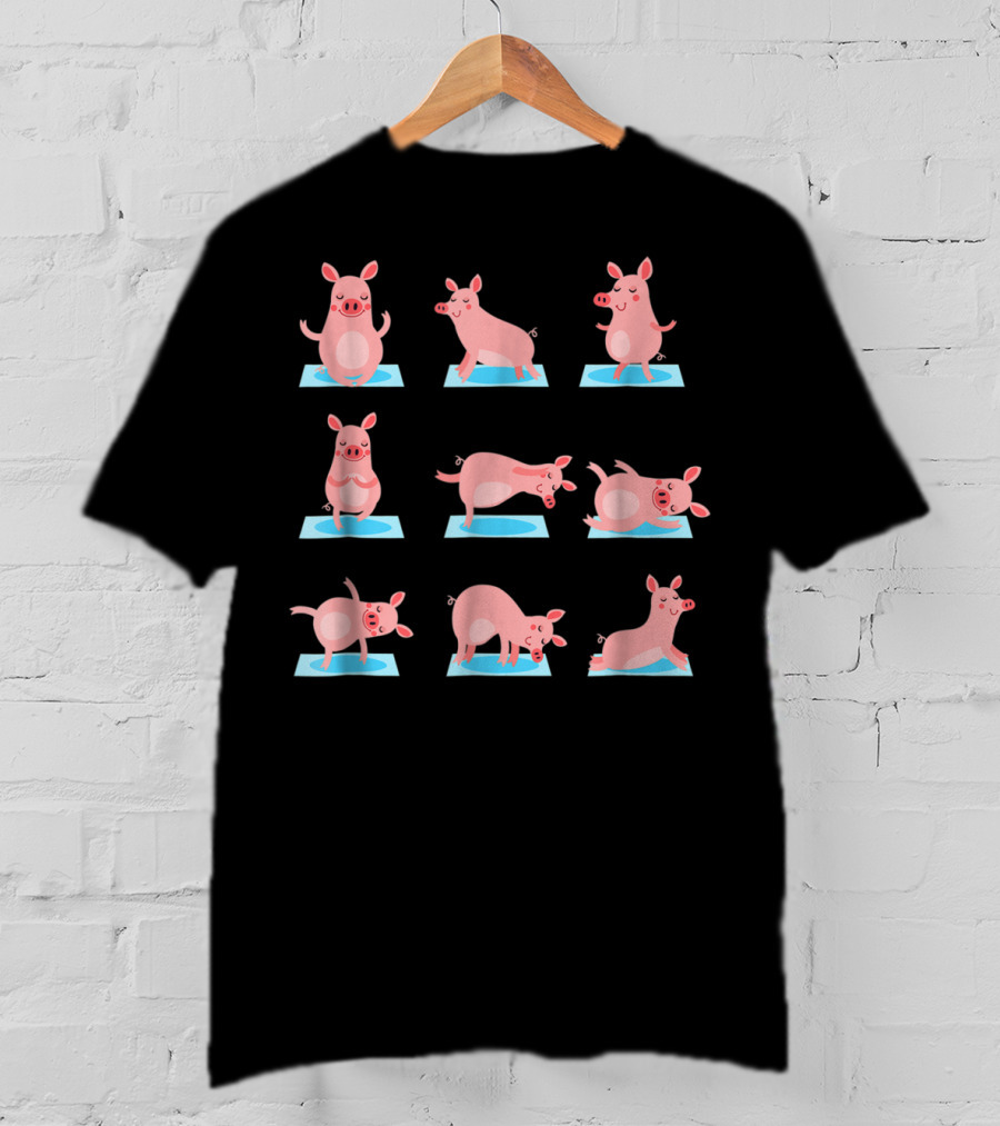 Funny Pig Yoga Poses On Yoga Mats T-Shirt