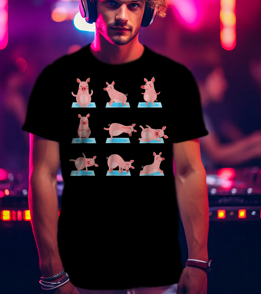 Funny Pig Yoga Poses On Yoga Mats T-Shirt