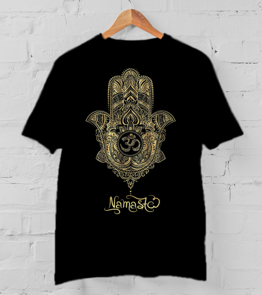 Namaste Gold Hamsa Hand Om Symbol Yoga Hinduism T-Shirt