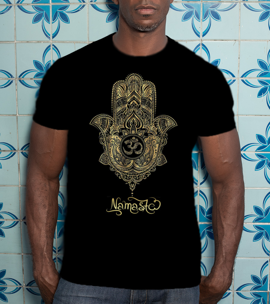 Namaste Gold Hamsa Hand Om Symbol Yoga Hinduism T-Shirt