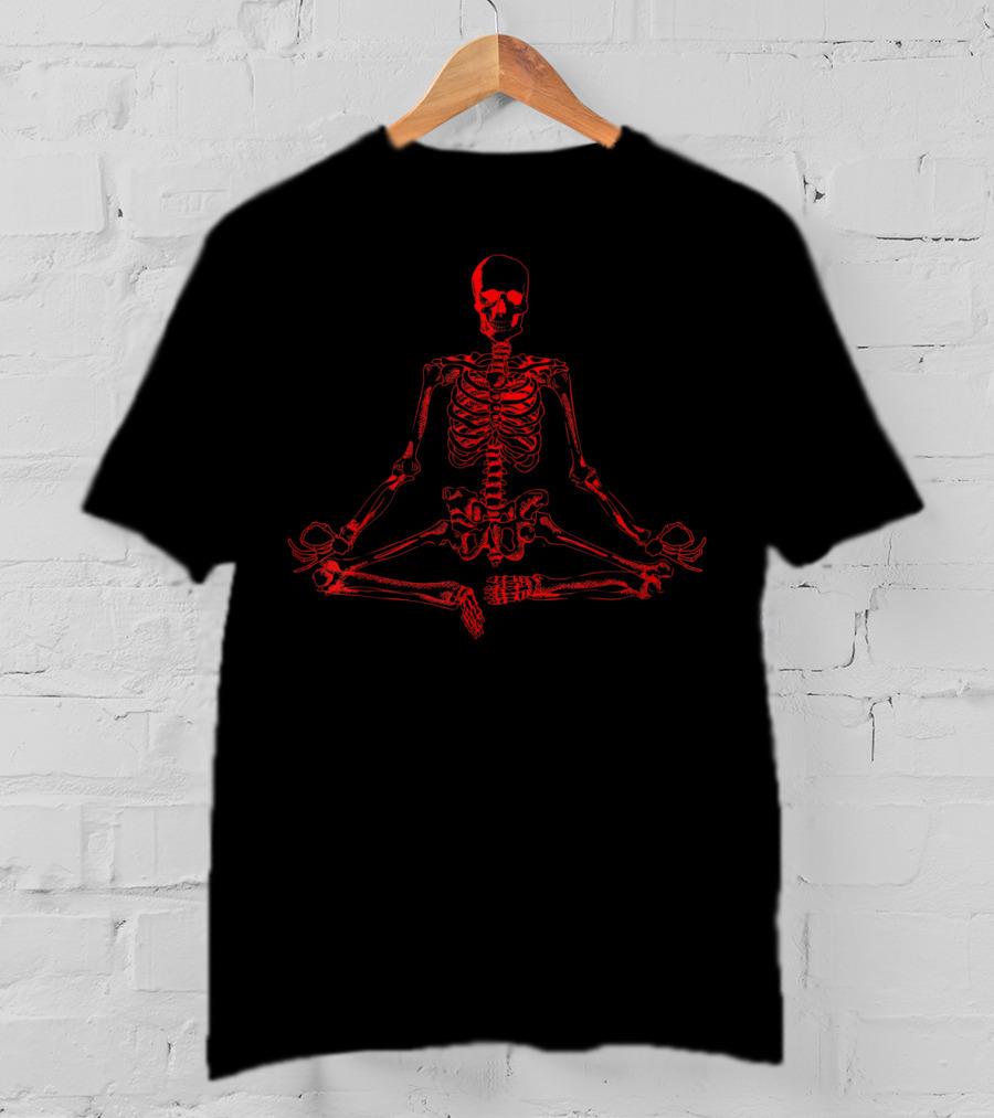 Halloween Meditating Skeleton Red Funny Freaky T-Shirt