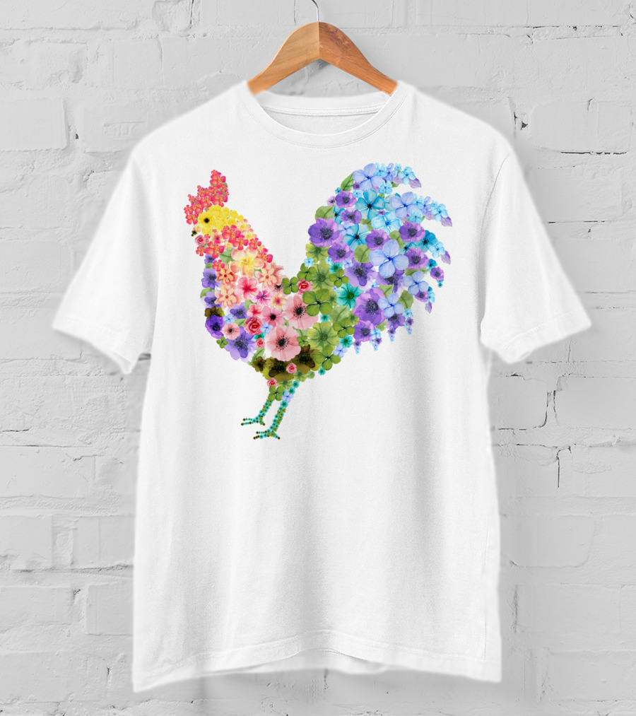 CHICKEN Flower Patterned Rooster With Vibrant Floral Colors T-Shirt
