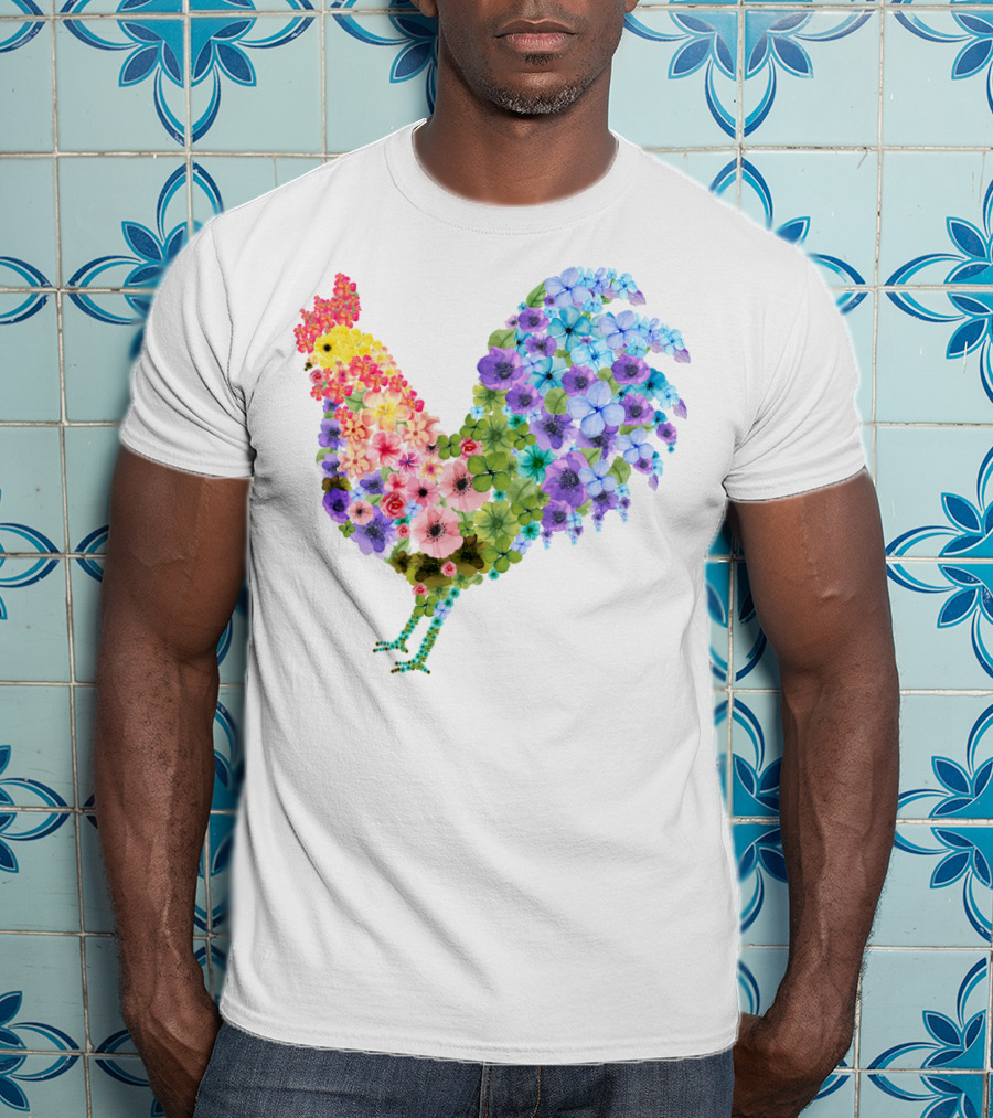 CHICKEN Flower Patterned Rooster With Vibrant Floral Colors T-Shirt