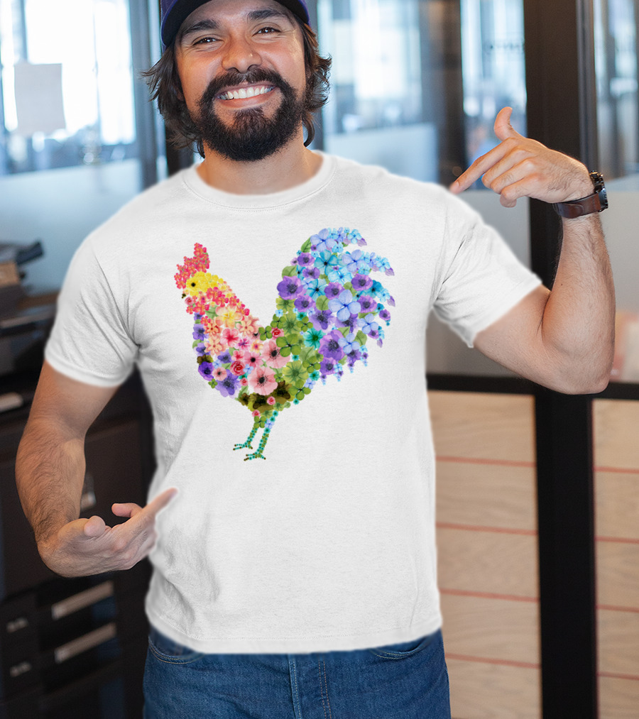CHICKEN Flower Patterned Rooster With Vibrant Floral Colors T-Shirt