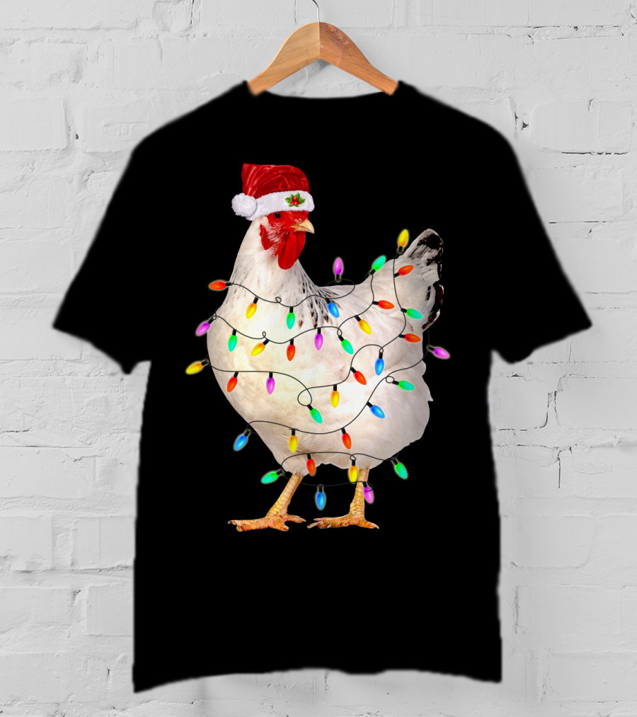 Chicken Light Christmas Santa Hat String Lights T-Shirt