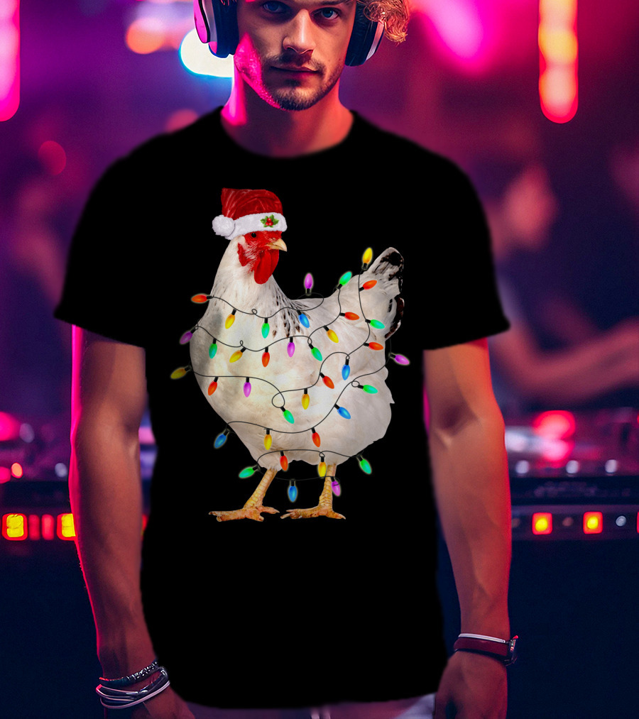 Chicken Light Christmas Santa Hat String Lights T-Shirt