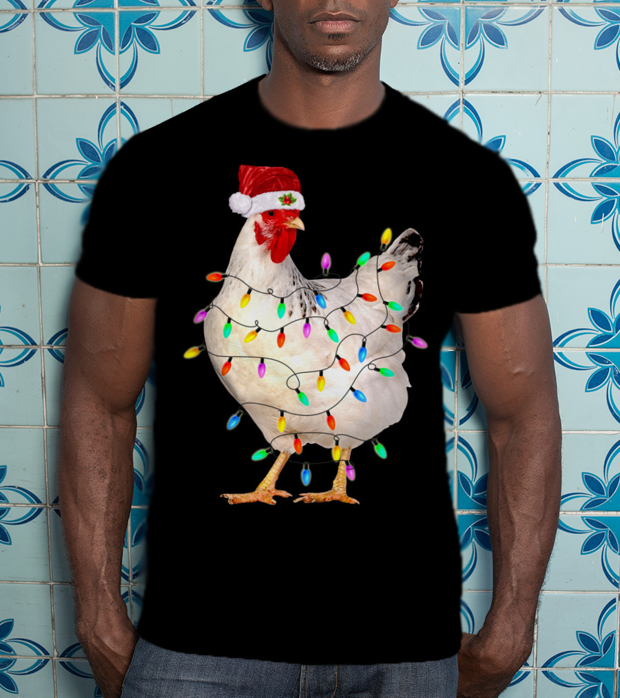 Chicken Light Christmas Santa Hat String Lights T-Shirt