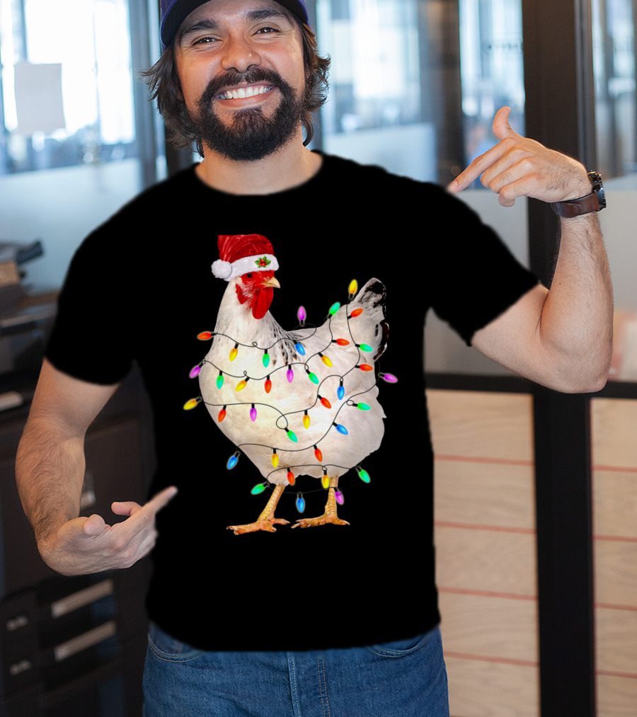 Chicken Light Christmas Santa Hat String Lights T-Shirt