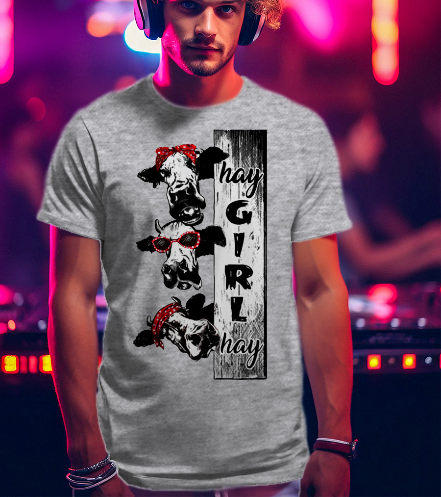 Hay GIRL Hay Cow Trio Red Bandana And Glasses T-Shirt