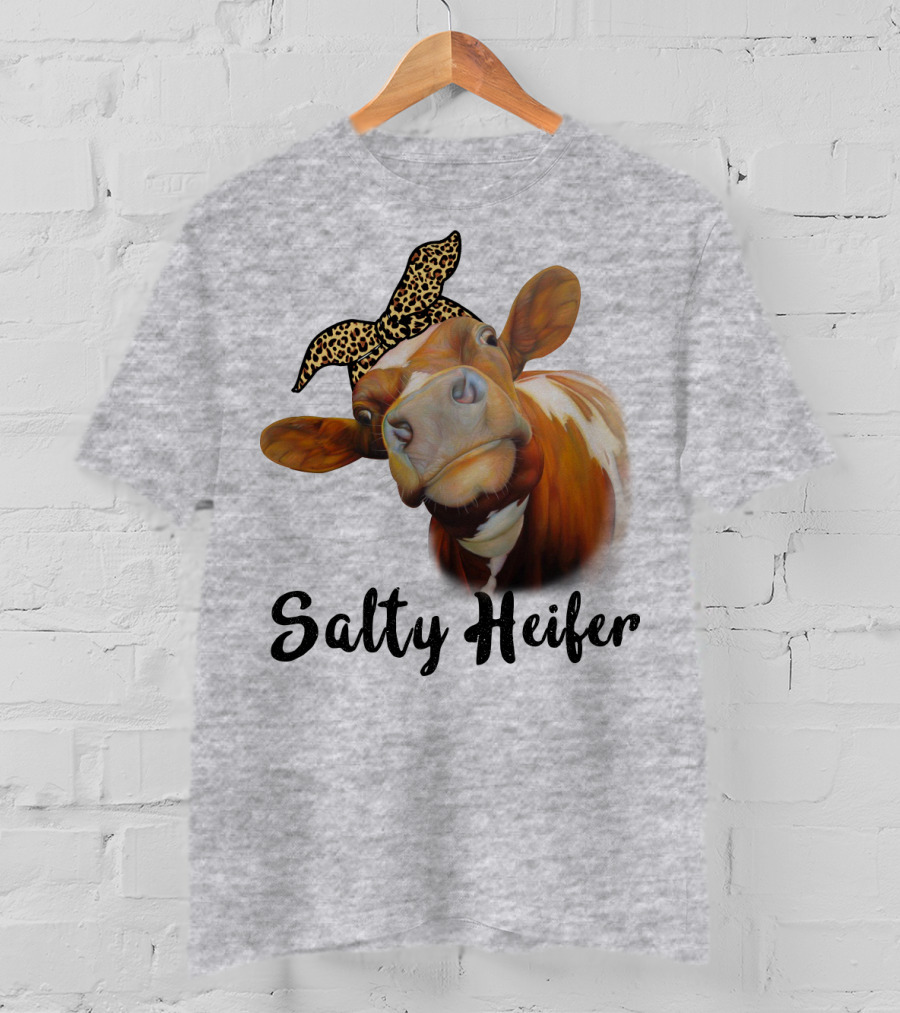 Salty Heifer Leopard Headband Cow T-Shirt