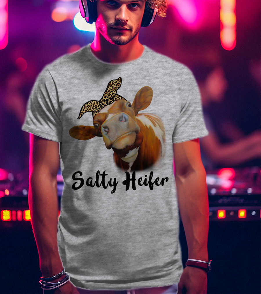Salty Heifer Leopard Headband Cow T-Shirt