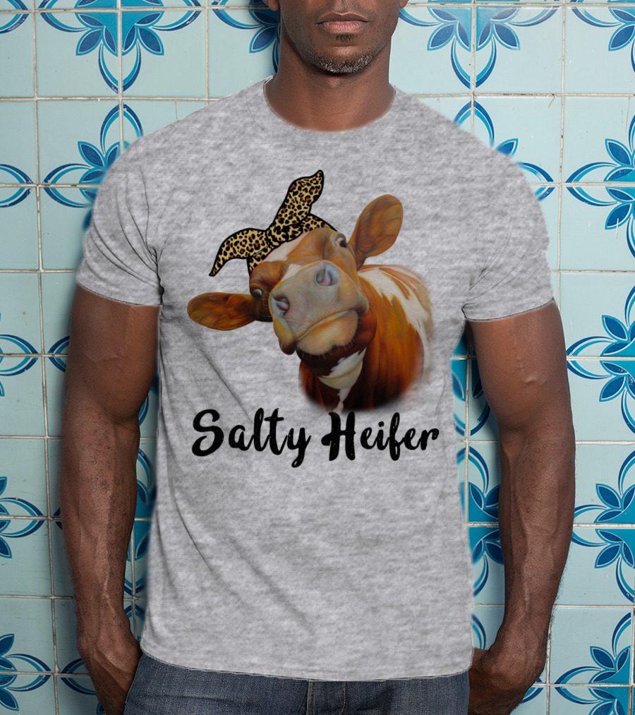 Salty Heifer Leopard Headband Cow T-Shirt