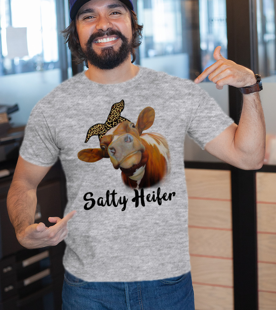 Salty Heifer Leopard Headband Cow T-Shirt