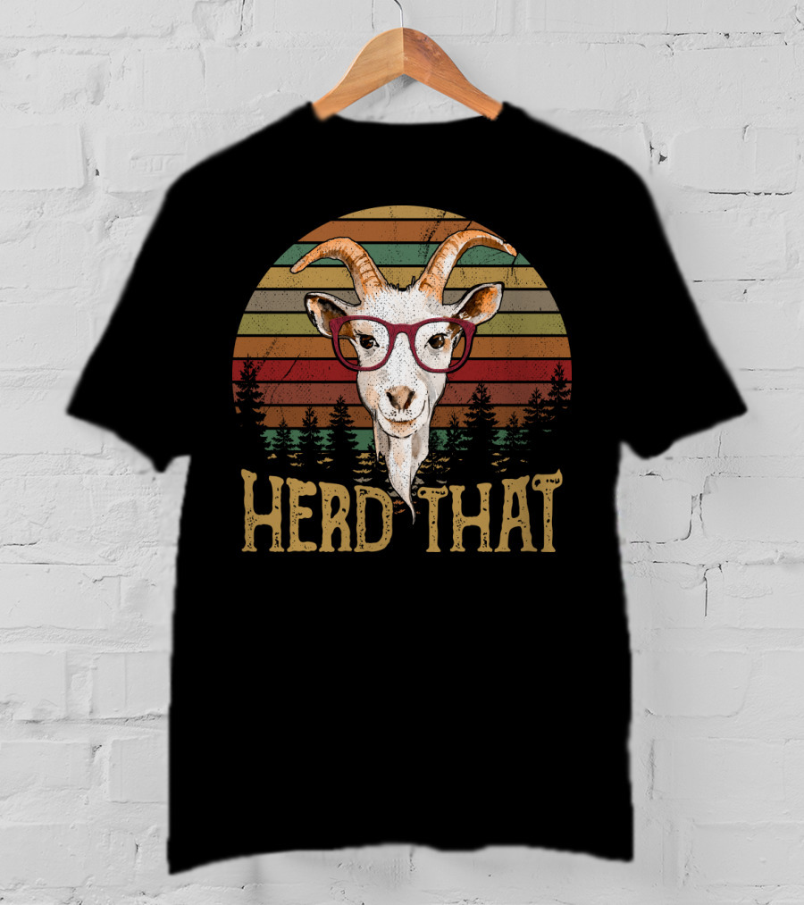 Goat Herd That Retro Style Glasses Forest Silhouette Vintage T-Shirt