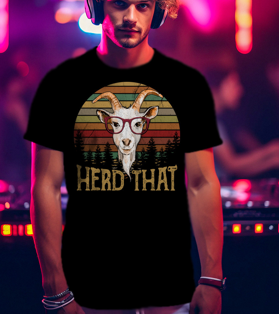 Goat Herd That Retro Style Glasses Forest Silhouette Vintage T-Shirt