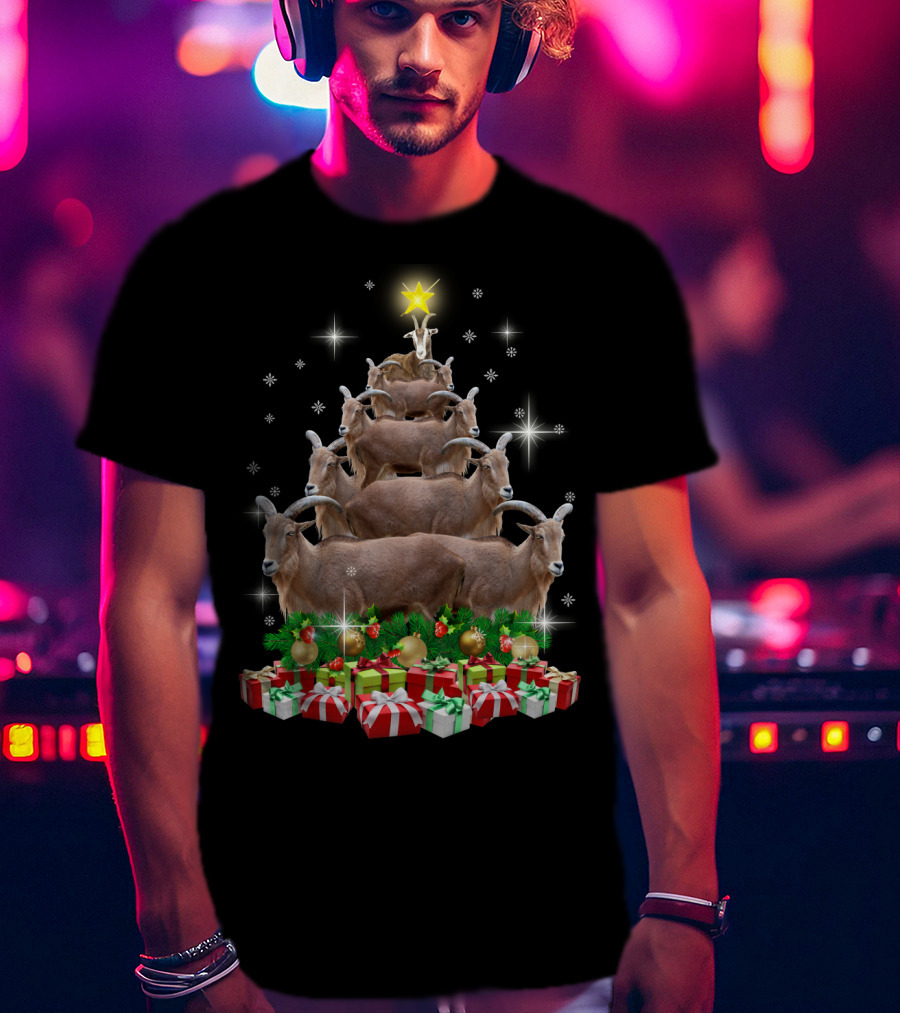 Goat Christmas Tree With Presents And Star T-Shirt