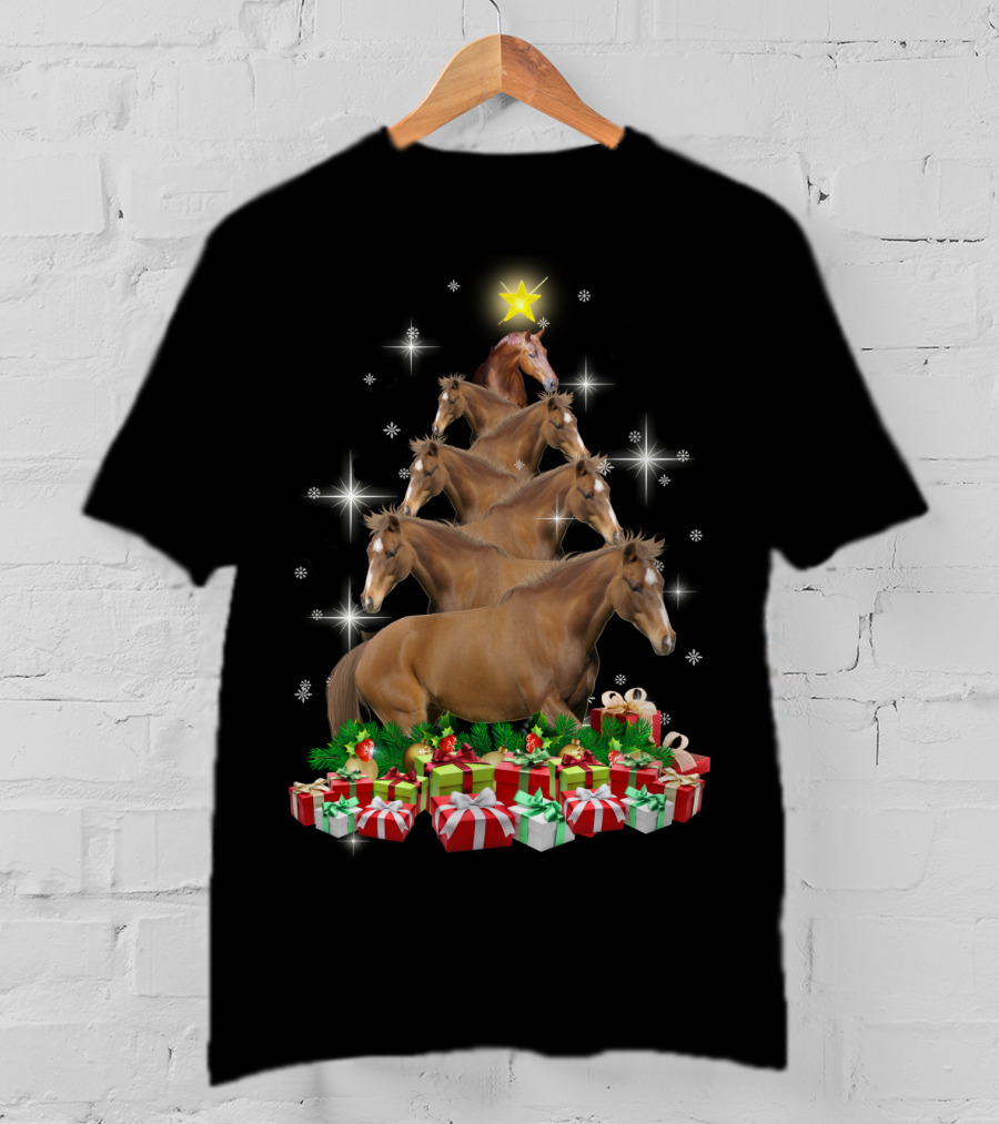 Horse Christmas Tree With Star And Gifts T-Shirt