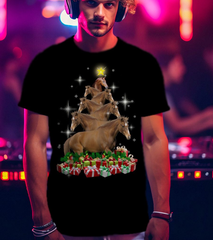 Horse Christmas Tree With Star And Gifts T-Shirt