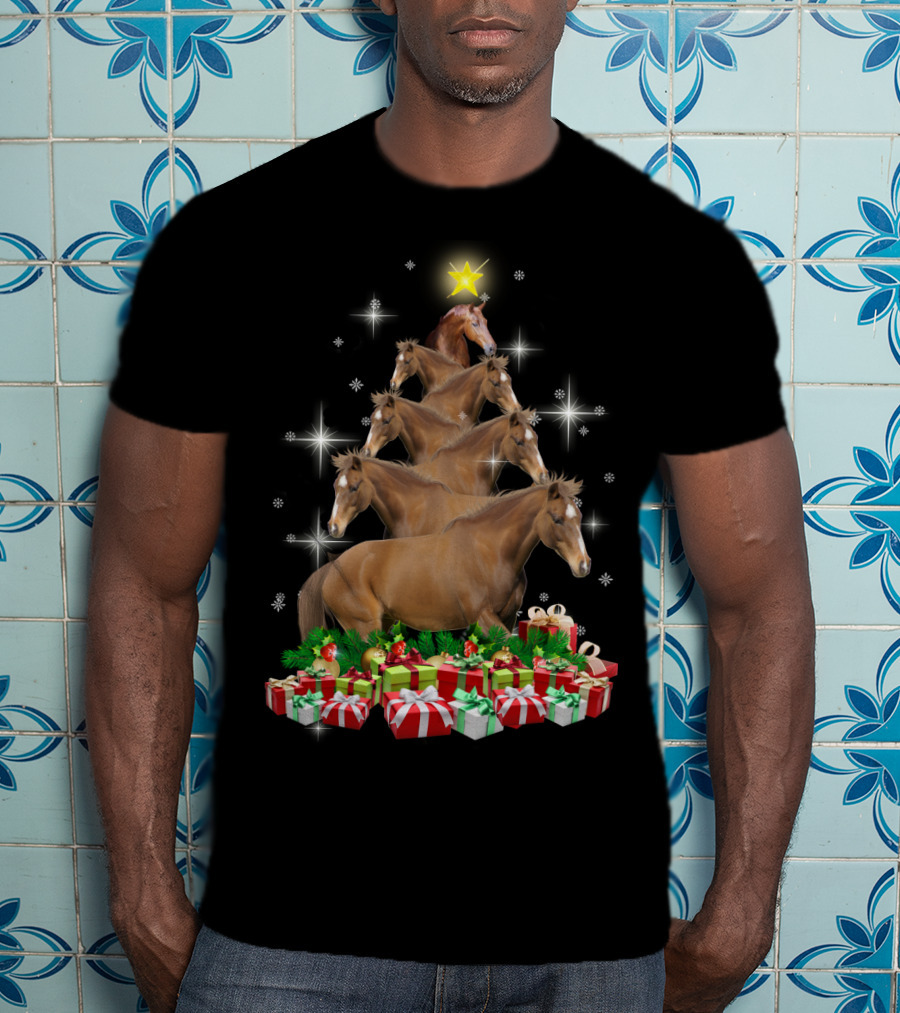 Horse Christmas Tree With Star And Gifts T-Shirt