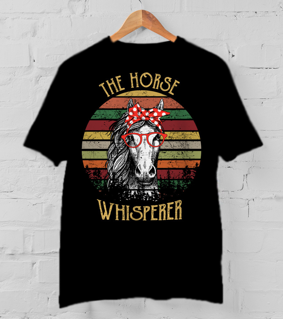 The Horse Whisperer Vintage Style Retro Stripes Horse With Glasses And Bow T-Shirt