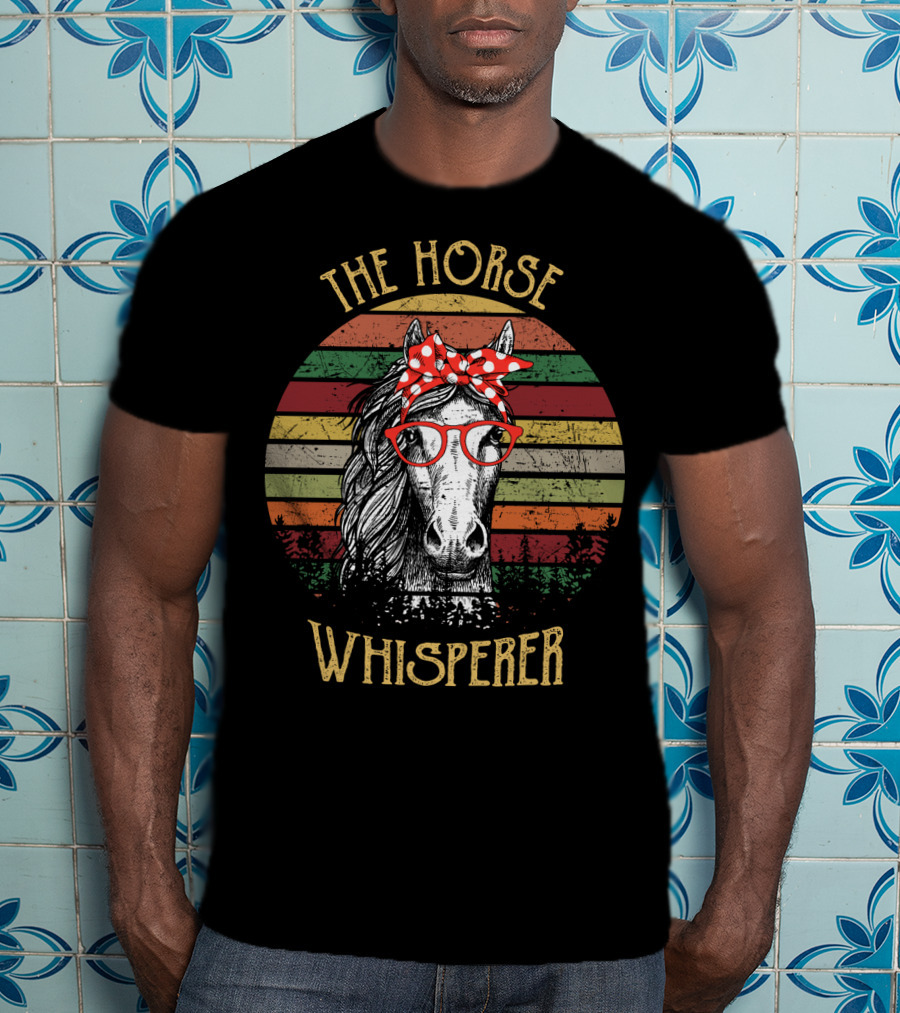 The Horse Whisperer Vintage Style Retro Stripes Horse With Glasses And Bow T-Shirt
