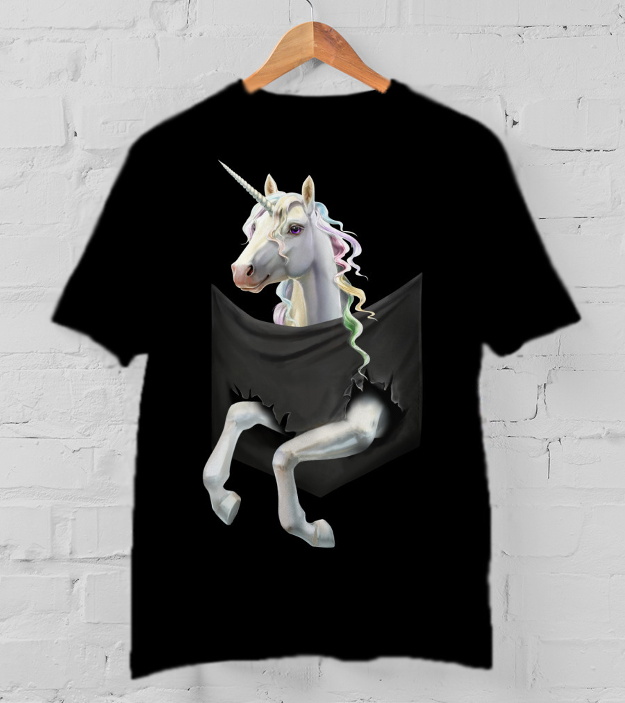 Unicorn Peeking From Torn Pocket T-Shirt