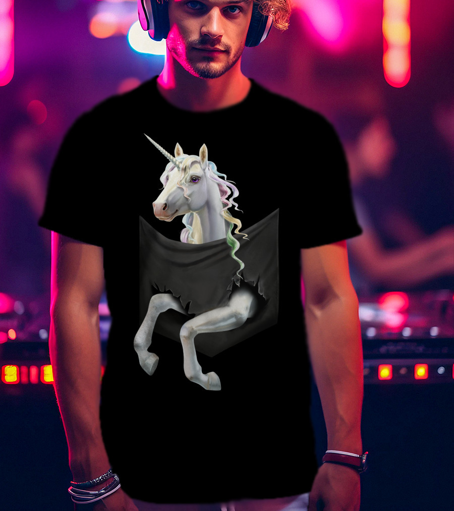 Unicorn Peeking From Torn Pocket T-Shirt