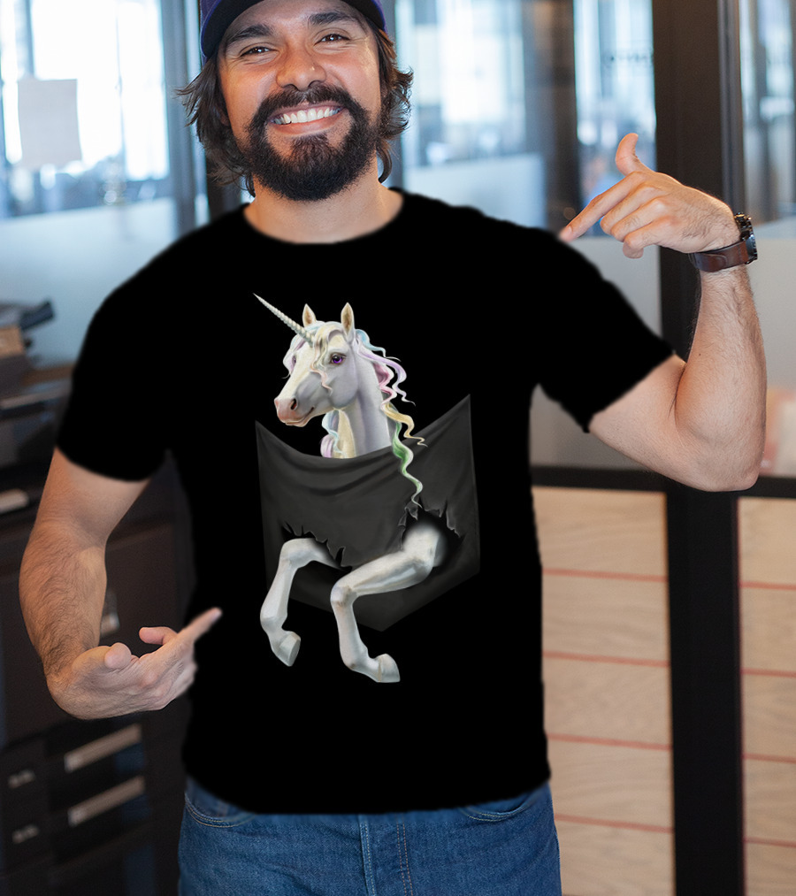 Unicorn Peeking From Torn Pocket T-Shirt