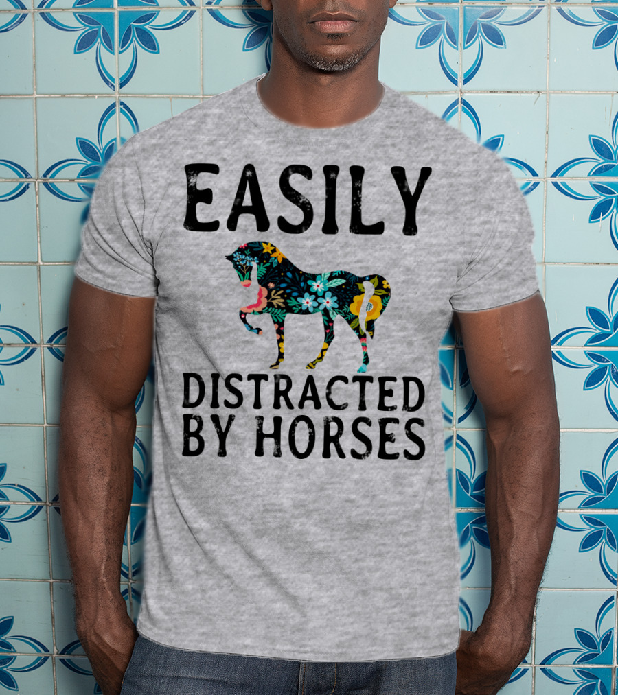 Easily Distracted By Horses Floral T-Shirt