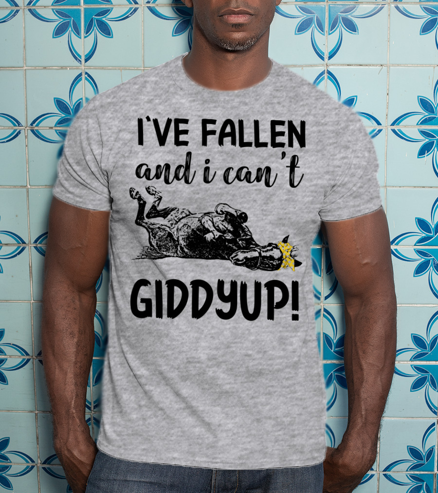 I've Fallen And I Can't Giddyup I've Fallen Cow With Yellow Bow T-Shirt
