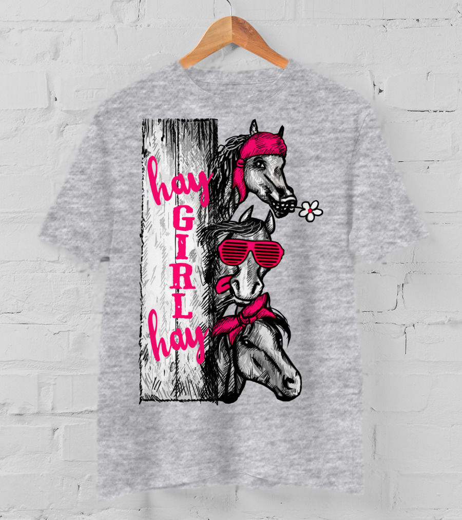 Hay GIRL Hay Funny Horse Trio With Bandanas And Sunglasses T-Shirt