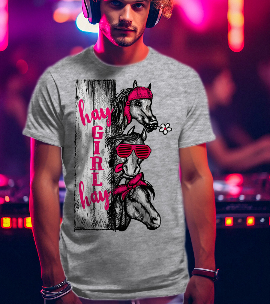 Hay GIRL Hay Funny Horse Trio With Bandanas And Sunglasses T-Shirt