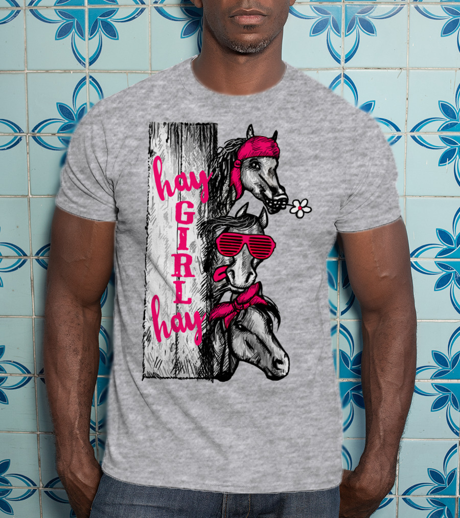 Hay GIRL Hay Funny Horse Trio With Bandanas And Sunglasses T-Shirt