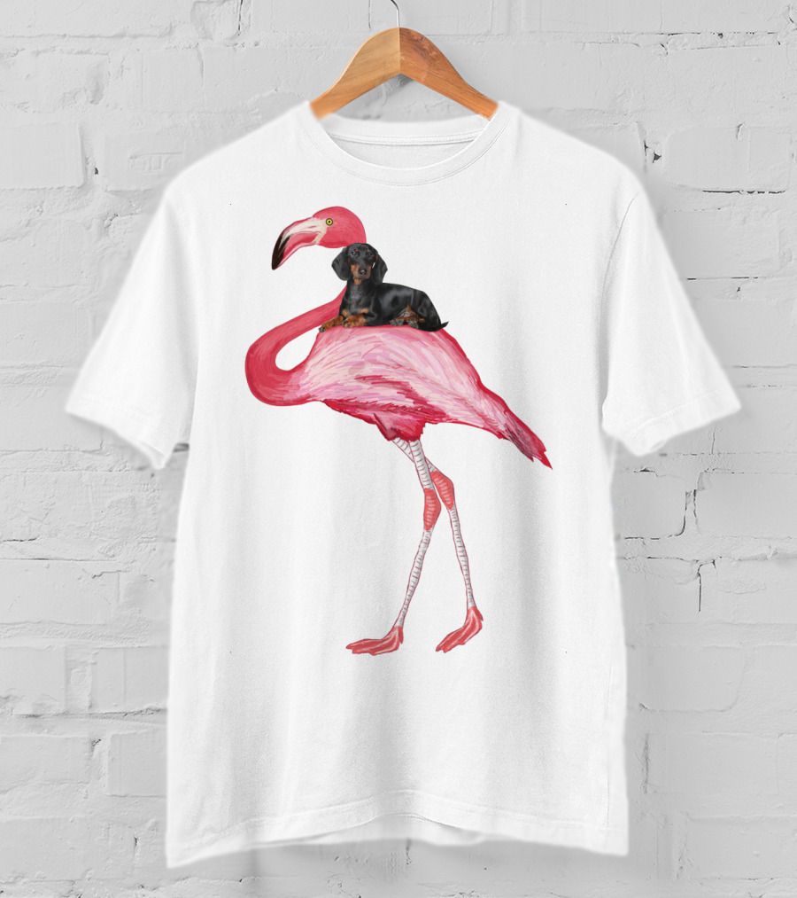 Flamingo And Dachshund Adventure T-Shirt