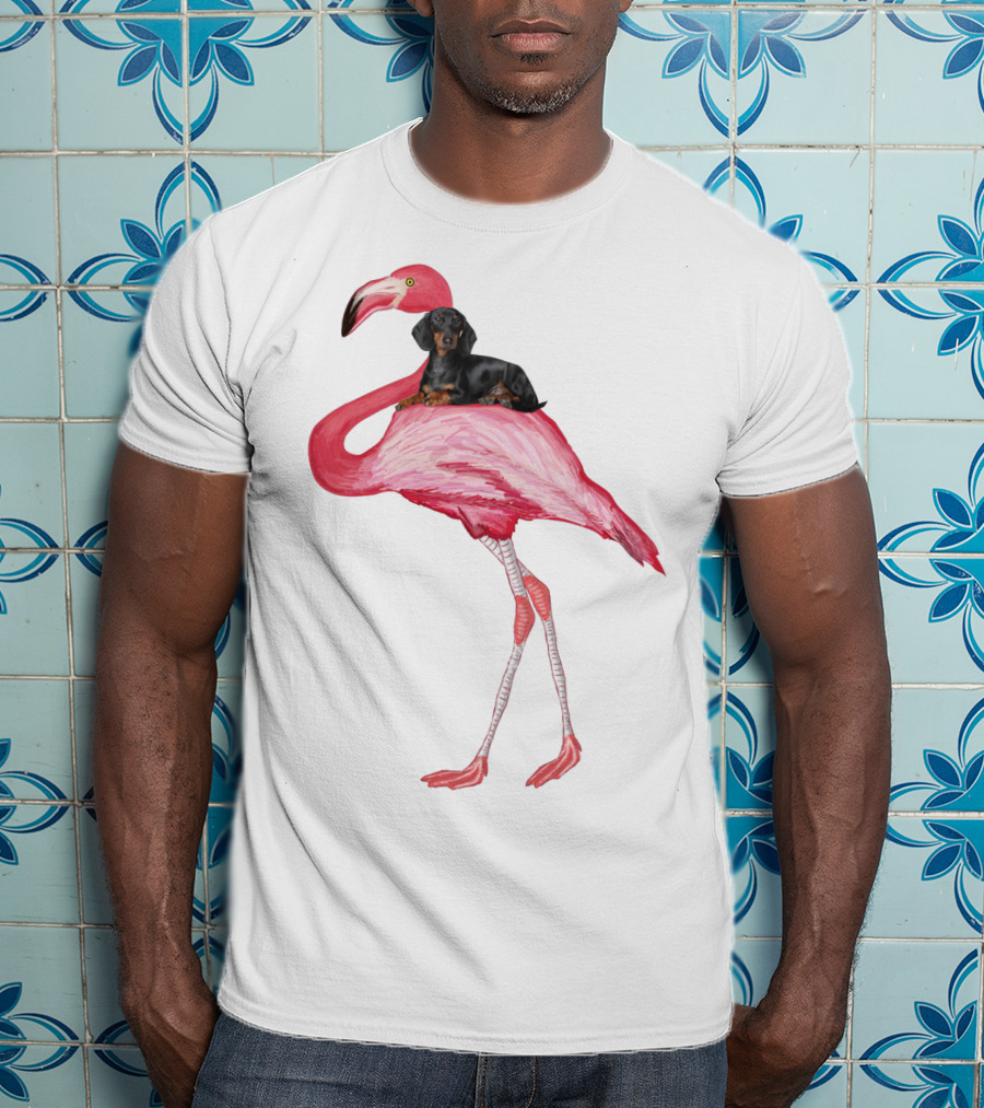 Flamingo And Dachshund Adventure T-Shirt