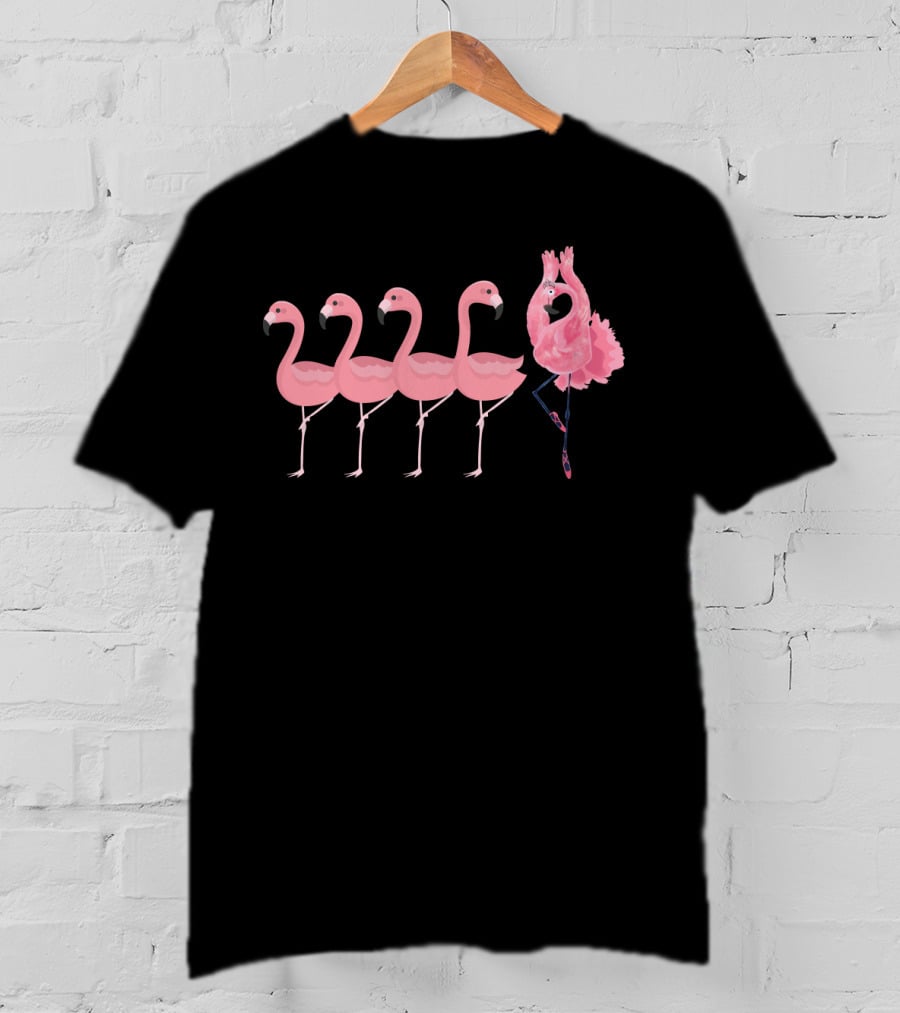 Ballet Flamingo IN Tutu And Slippers Amongst Flamingos T-Shirt